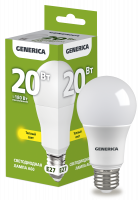Лампа светодиодная A60 груша 20Вт 230В 3000К E27 GENERICA