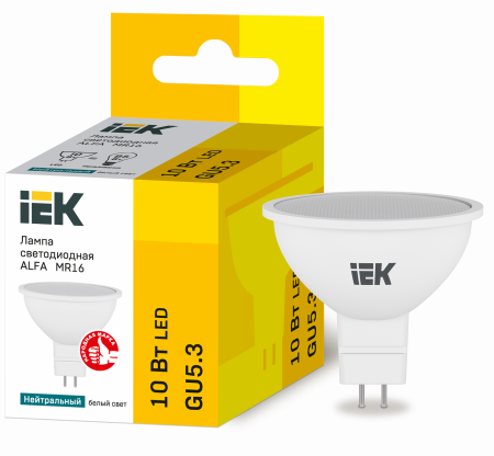 Лампа светодиодная ALFA MR16 софит 10Вт 230В 4000К GU5,3 IEK – №1