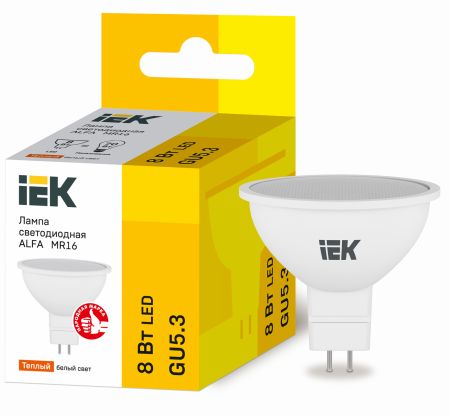 Лампа светодиодная ALFA MR16 софит 8Вт 230В 3000К GU5,3 IEK – №1
