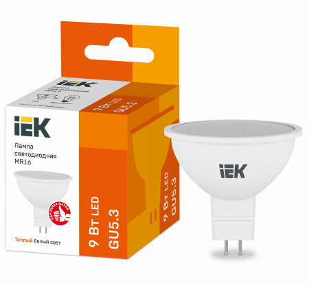 Лампа светодиодная MR16 софит 9Вт 230В 3000К GU5.3 IEK – №1