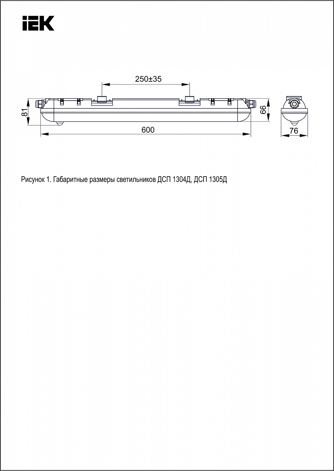 Светильник светодиодный ДСП 1305Д 18Вт 6500К IP65 600мм серый пластик IEK