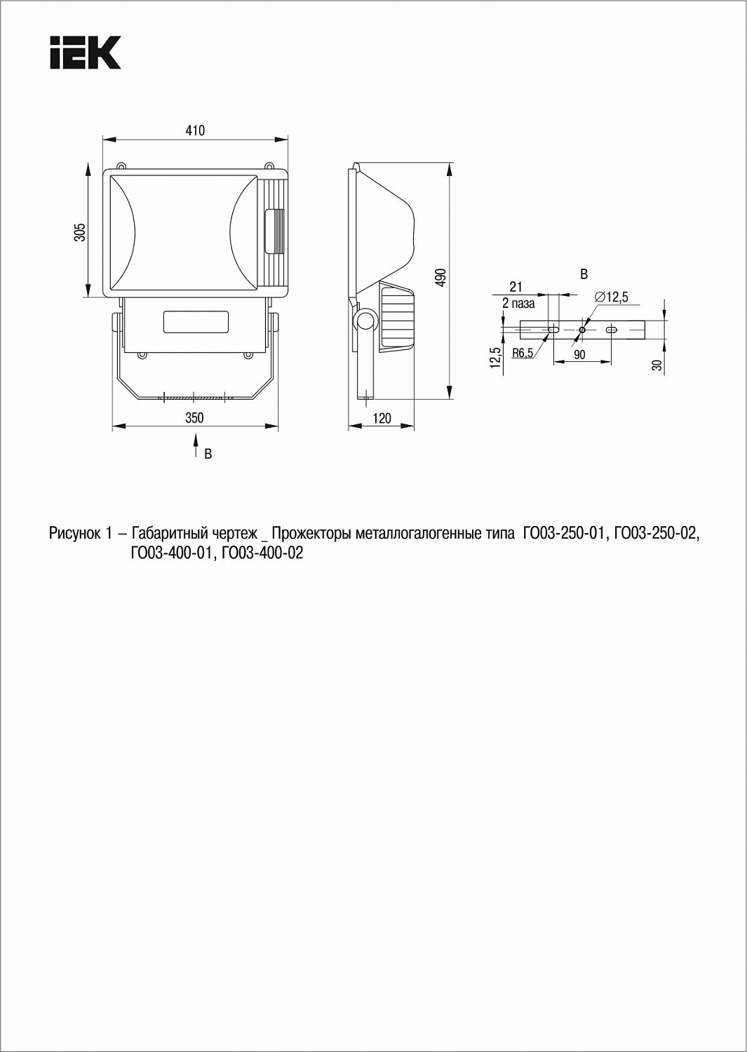 Прожектор металлогалогенный ГО03-400-01 симметричный 400Вт E40 IP65 серый IEK