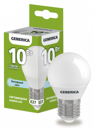 Лампа светодиодная G45 шар 10Вт 230В 6500К E27 GENERICA – №1